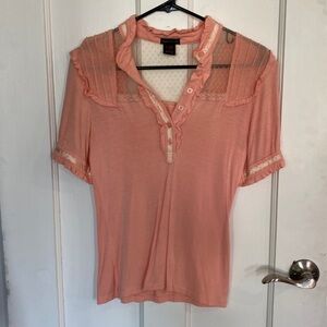 Salmon button up collared crown of hearts tee